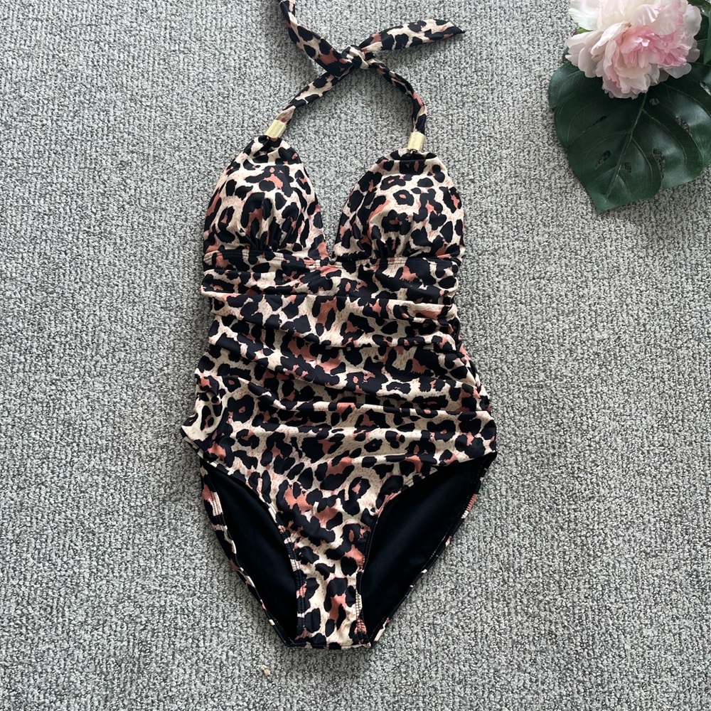 Leopard Print One Piece Swimsuit Size M